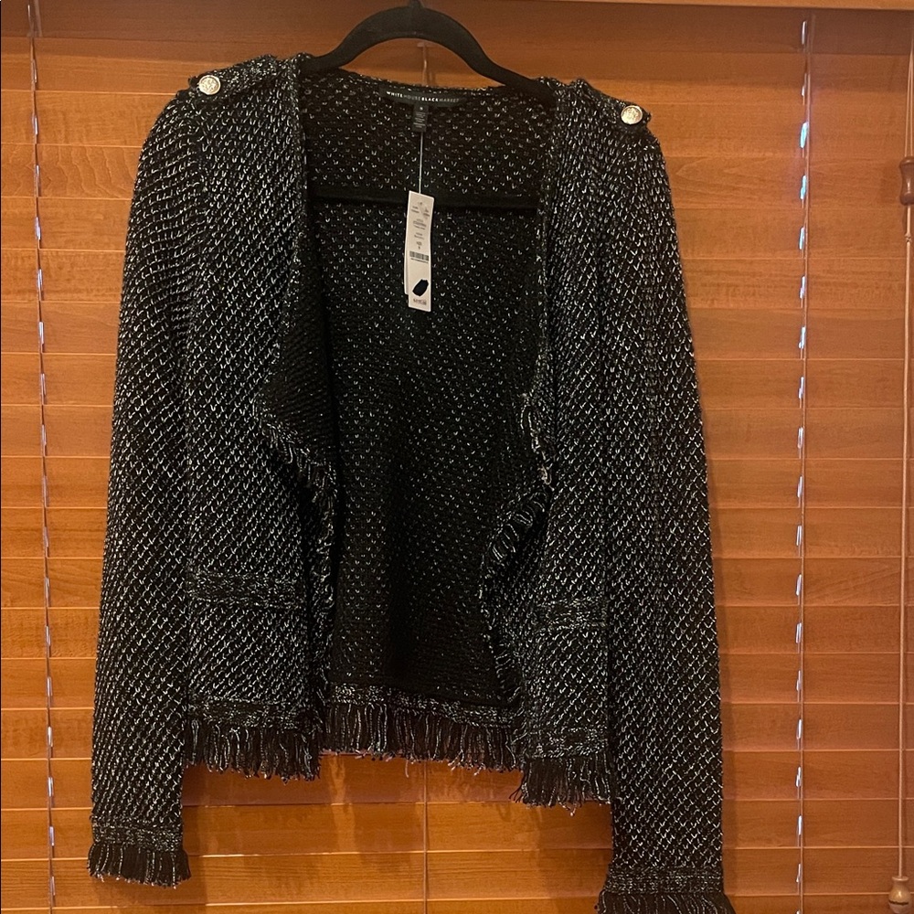 White House Black Market knit black with white accents Women's Sweater small (F)